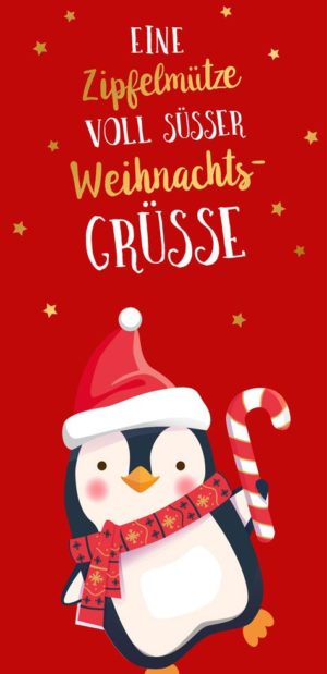 Grußschokolade Weihnachtsspruch mit Pinguin